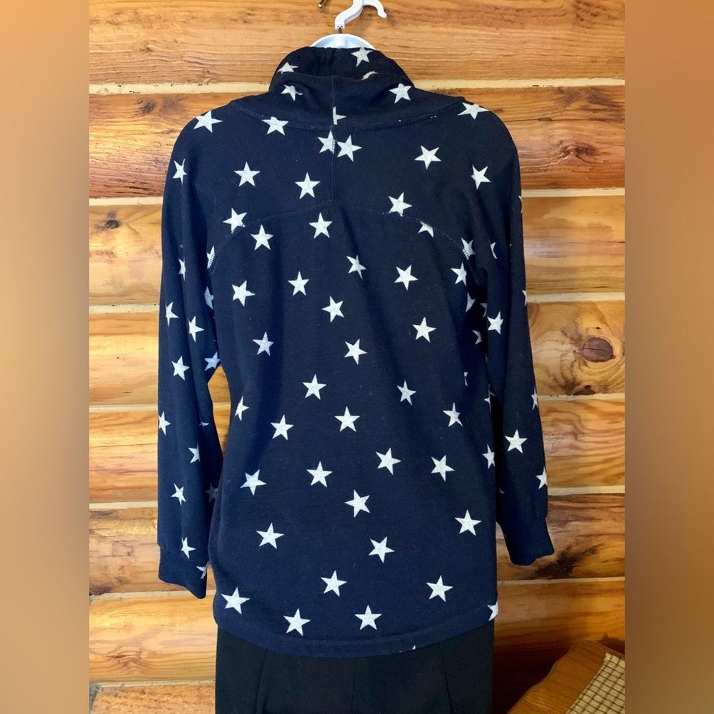 Ultra Flirt Navy Blue Fleece Pullover Hoodie with White Stars Patriot Medium - Picture 3 of 4